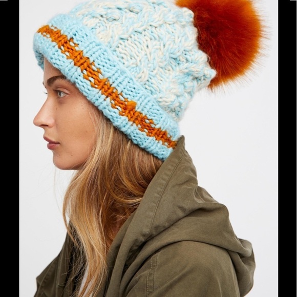 NWT Free People Happy Trails Stripe Pom Beanie Blue main image 13